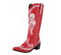 Generisch Botas de vaquero para mujer, botas occidentales, botas de vaquero, botas de mujer, punta puntiaguda, botas de moda con tacón de bloque estampado para mujer, botas de cuero, mangas, rojo, 40