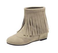 Generisch Botas de vaquero para mujer, de ante con cuña, elegantes, con borlas, botas de caña corta, antideslizantes, ligeras, botas de nieve, beige, 37 EU