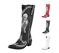 Generisch Botas de vaquero para mujer, de invierno, color blanco, hasta la pantorrilla, Negro , 39 EU