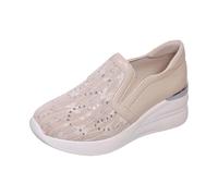 Generisch Botas de verano para mujer Zapatillas de plataforma de moda con encaje y lentejuelas, tacón oculto para comodidad y estilo diarios, beige, 38 EU
