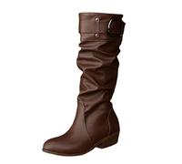 Generisch Botas elegantes para mujer, estilo occidental, anchas, gruesas, de invierno, para equitación, entretiempo, botas de media altura, botines para el día a día, festivales, marrón, 41 EU