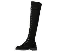 Generisch Botas góticas punk para mujer, botas por encima de la rodilla, con cordones, vintage, planas, de tacón bajo, botas largas para el tiempo libre, botas altas de invierno, elásticas, de un solo