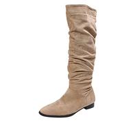 Generisch Botas hasta la rodilla Mujer Invierno Botas Largas Zapatos Blancos Mujer Boda Tacón de Cuña,Liso Antideslizante Flock Planas Casual Mujer Botas Amplias con Tacón, caqui, 39 EU