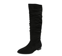 Generisch Botas hasta la rodilla Mujer Invierno Botas Largas Zapatos Blancos Mujer Boda Tacón de Cuña,Liso Antideslizante Flock Planas Casual Mujer Botas Amplias con Tacón, Negro , 42 EU