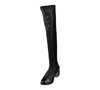 Generisch Botas largas europeas y americanas y de felpa de invierno para mujer con tacón por encima de la rodilla, botas puntiagudas de cuero de equitación Dragon Zapatos de mujer, Negro , 37 EU