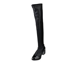 Generisch Botas largas europeas y americanas y de felpa de invierno para mujer con tacón por encima de la rodilla, botas puntiagudas de cuero de equitación Dragon Zapatos de mujer, Negro , 37 EU