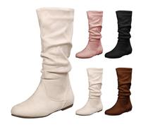 Generisch Botas largas para mujer, botas de invierno, elegantes, de ante, media altura, botas occidentales, hasta la rodilla, con cremallera, botas de vaquero de un solo color, botas largas de nieve