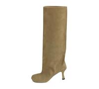 Generisch Botas largas para mujer, de ante, con tacón pequeño, botas largas, cómodas, botas anchas, para el tiempo libre, botas de invierno, cálidas, caqui, 36 EU