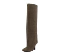 Generisch Botas largas para mujer, de ante, con tacón pequeño, botas largas, cómodas, botas anchas, para el tiempo libre, botas de invierno, cálidas, marrón, 40 EU