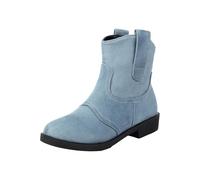Generisch Botas modernas de estilo occidental para mujer, botas de vaquero desgastadas, botas de equitación con tacón plano y cremallera lateral para hombre, talla L, azul claro, 34 EU