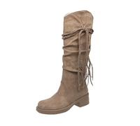 Generisch Botas Mujer Beige Invierno Anchas Botas de Pantorrilla Para Mujer Con Tacón,Color Sólido Tacón Bloque Antideslizante Gran Tamaño Largo Barril Botas Medianas Tacón Grueso Pila, dorado, 36 EU