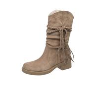 Generisch Botas Mujer Beige Invierno Anchas Botas de Pantorrilla Para Mujer Con Tacón,Color Sólido Tacón Bloque Antideslizante Gran Tamaño Largo Barril Botas Medianas Tacón Grueso Pila, caqui, 36 EU