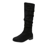 Generisch Botas Mujer Casual Color Sólido Talla Grande Tacón Cuadrado Botas altas medias largas, Negro , 42 EU