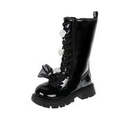 Generisch Botas Niños Niñas Botas Altas Con Flor Y Lazos Otoño E Invierno Botas De Cuero Para Niñas Con Fondo Suave Zapatos Para Niños Zapatos Punta Redonda Botas De Cuero, Negro , 27 EU