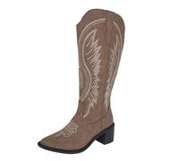 Generisch Botas occidentales de piel para mujer, botas de coboy, botas de tacón retro, botas de invierno de media altura, botas medianas para mujer, botas de equitación al aire libre, botas de