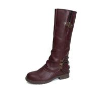 Generisch Botas occidentales de piel para mujer, botas de invierno para mujer, hasta la rodilla con tacón ancho, botas largas de moto, botas vintage para mujer, botas cálidas de piel sintética, botas