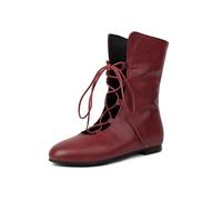 Generisch Botas occidentales para mujer, botas piratas medievales, modernas, cómodas, góticas, pantorrillas, botas de combate, planas de jazz, elegantes y cómodas, botas de caballero botines, rojo, 41