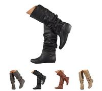 Generisch Botas occidentales para mujer de caña ancha, botines negros planos de invierno para mujer, color sólido, antideslizantes, punta redonda, cálidas y cálidas, Negro , 41 EU