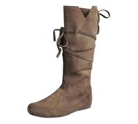 Generisch Botas occidentales vintage para mujer, botas de ante para hombre, botas planas renacentistas, botas altas hasta la rodilla con cordones para otoño e invierno, botas medianas Steampunk, botas