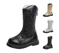 Generisch Botas para niños con purpurina, botas largas con lentejuelas brillantes, con cierre de cremallera, botas de cuero elegantes, vintage, botas de princesa, planas y redondas, botas de otoño