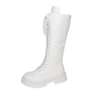 Generisch Botas piratas para mujer, con cordones, con plataforma, botas occidentales, de ante, para invierno, cálidas, medias altas, para otoño, entretiempo, Blanco, 39 EU