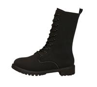 Generisch Botas planas de media altura para mujer, con cordones, con cremallera lateral, botas de vaquero, botas occidentales, cómodas, con punta redonda, botas de motero, botas cortas para mujer