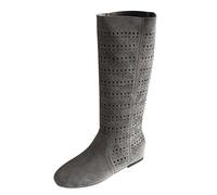 Generisch Botas planas huecas de las mujeres Botas hasta la rodilla Botas de vaquero occidentales Botas británicas Zapatos feos de las mujeres, gris, 38 EU
