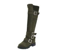 Generisch Botas por encima de la rodilla para mujer, tacón alto, plataforma gótica, hasta la rodilla, con cordones, botas altas con tacón de bloque, suela de perfil, botas para mujer, verde, 40.5 EU
