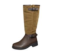 Generisch Botas retro británicas de tacón alto hasta la rodilla zapatos de tacón grueso para las plantillas de las mujeres ancho, caqui, 43 EU