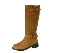 Generisch Botas retro británicas de tacón alto hasta la rodilla zapatos de tacón grueso para las plantillas de las mujeres ancho, marrón, 36 EU