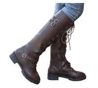Generisch Botas retro para mujer, botines por encima de la rodilla, con tacón, con cordones, estilo steampunk, botas de vaquero góticas, de invierno, militares, de combate, largas, de invierno
