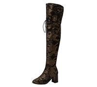 Generisch Botas sobre la rodilla para mujer Botas de vaquero de invierno con tacón grueso Cremallera lateral Botas largas para mujeres conscientes de la moda, Negro , 41 EU