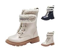 Generisch Botas térmicas para niña, 28 botas de nieve de forro polar, botas de media altura, botas de invierno con forro lateral, suela suave, cómodas, botas de invierno, elegantes con cordones, de