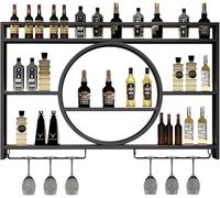 Generisch Botellero industrial montado en la pared con 3 niveles, soporte para botellas de vino de metal, soporte para botellas de vino multifuncional, soporte para vino montado en la pared (negro