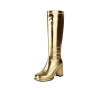 Generisch Botines 2026 Botas de mujer Botas de plataforma alta hasta la rodilla de cuero, botas gruesas con tacón con cremallera, dorado, 39 EU