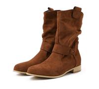 Generisch Botines 2026 para mujer, botines elegantes de ante y puntiagudos, con hebilla, botas cortas de invierno, tacón de bloque, botines de media altura para mujer, café, 35 EU