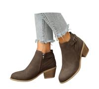 Generisch Botines atemporales para mujer con puntera redonda, cremallera lateral, tacón clásico de caña para cualquier elegante bota corta con tacón de 6 cm, suela antideslizante