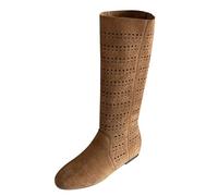 Generisch Botines Botines Botas Mujer Zapatos Planos Huecos Mujeres Botas Altas por la Rodilla Botas Occidentales de Vaquero Británicas Botas forradas Hombre, caqui, 40 EU