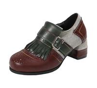 Generisch Botines casuales de piel con flecos para mujer, estilo retro, tacón cuadrado, cremallera, cómodos, zapatos de senderismo, zapatos de moda, café, 40 EU