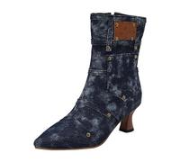 Generisch Botines casuales para mujer de vaquero occidental con punta puntiaguda tacón de copa de vino corto cómodo medio alto tobillo botas para pies grandes elegantes botas de ocio, azul oscuro, 39