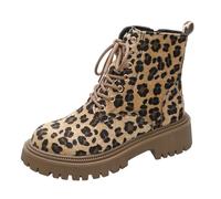 Generisch Botines casuales para mujer, piel sexyleder invierno, vintage, leopardo, cordones, tacón grueso, botas cortas, botas de lluvia para mujer, impermeables y ligeros, marrón, 37 EU