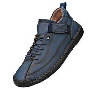Generisch Botines Chukka cosidos a mano para hombre con banda elástica ajustable, mocasines casuales, mocasines antideslizantes para caminar, zapatos planos retro de alta para hombre, 42, azul, 42 EU