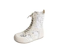 Generisch Botines con cordones para mujer, Oktoberfest, para traje regional, estampado floral, botas de tobillo perforadas con punta redonda, botas de cuña ocultas, botines de moda, Blanco, 36 EU