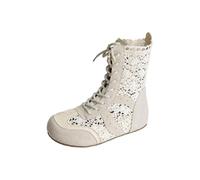 Generisch Botines con cordones para mujer, Oktoberfest, para traje regional, estampado floral, botas de tobillo perforadas con punta redonda, botas de cuña ocultas, botines de moda, beige, 39 EU