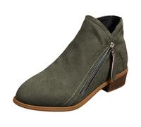 Generisch Botines cortos para mujer, punta puntiaguda, de ante, retro, estilo occidental, elegante, Chelsea, corto, monocolor, para el tiempo libre, fiesta, invierno, Verde militar, 38.5 EU