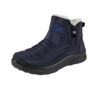Generisch Botines de invierno de moda con forro polar cómodas botas de nieve para mujer, zapatos lisos con cremallera lateral, botas cálidas para exteriores para días fríos, marine, 43 EU