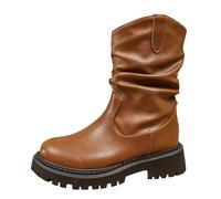 Generisch Botines de lluvia para mujer, media bota, otoño, punta redonda, suela gruesa, botas plisadas, monocolor, antideslizantes, resistentes a la abrasión, botas de tobillo para exteriores