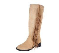 Generisch Botines de media altura con flecos 2026 - Mocasines de moda otoño/invierno para mujer - Zapatos casuales cómodos de tacón bajo, caqui, 36 EU