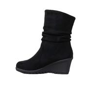 Generisch Botines de media altura para mujer con tacón de cuña para mujer, botas de ocio, planas, de piel, de ante, cómodas, elegantes, botas de equitación, informales, de invierno, monocolor, Negro
