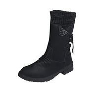 Generisch Botines de mujer botas de pantorrilla botas retro tacones zapatos hasta mediados de mujer de encaje grueso casual botas de mujer, Negro , 39 EU